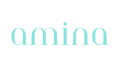 Light blue 'amina' logo on a white background
